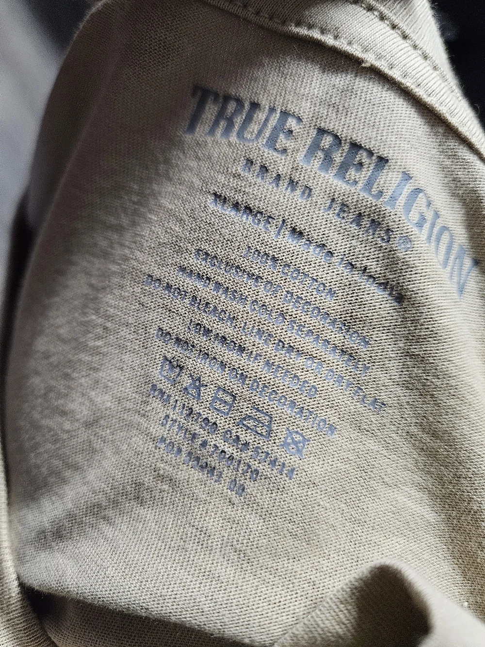 True Religion Beige Logo Short Sleeve Tee